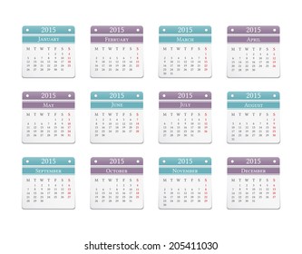 2015 horizontal calendar, vector eps10 illustration