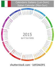 2015 Italian Circle Calendar Mon-Sun on white background