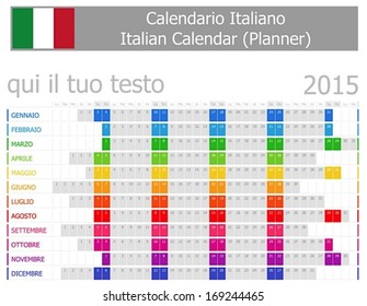 2015 Italian Planner Calendar with Horizontal Months on white background