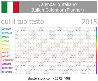 2015 Italian Planner-2 Calendar with Horizontal Months on white background