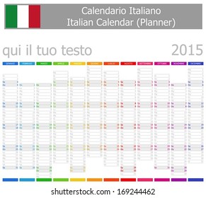 2015 Italian Planner-2 Calendar with Vertical Months on white background