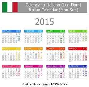 2015 Italian Type-1 Calendar Mon-Sun on white background