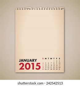 2015 January Old Note Paper Calendar Vector 