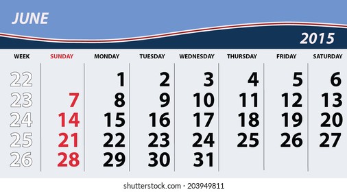 2015 June Calendar with Wave Pattern