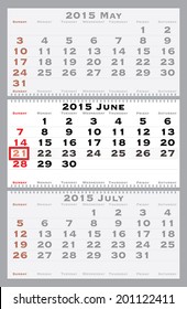 Juni 2015 mit rotem Dating - aktuell markierter Urlaub ist Vatertag - Vektorgrafik