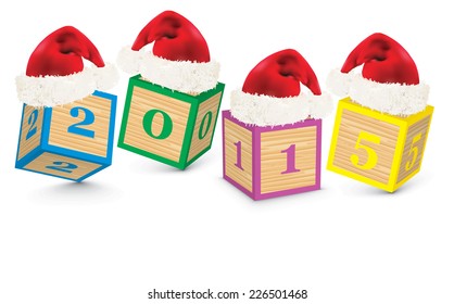 2015 made from toy blocks with christmas hats - vector illustration