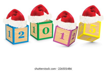 2015 made from toy blocks with christmas hats - vector illustration