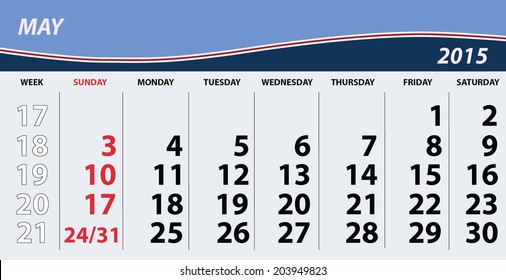2015 May Calendar with Wave Pattern