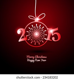 2015 Merry Christmas and Happy New Year with Firework. Vector Illustration