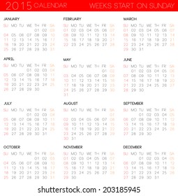 2015 Monthly Calendar Template Simple Calendar Stock Vector (Royalty ...