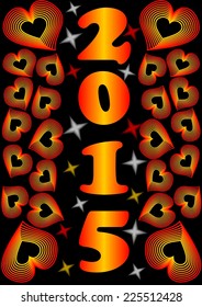 2015 new year abstract background with glowing hearts on the black area