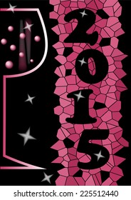 2015 new year abstract background with wine glass and mosaic on the black area