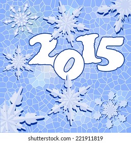 2015 new year background in mosaic design with snowflakes in blue color