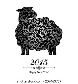 2015 new year card with black sheep. vector illustration 