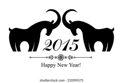 2015 new year card with black goats. vector illustration 