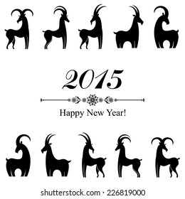 2015 new year card with black goats. vector illustration 