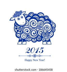 2015 new year card with blue sheep. vector illustration 