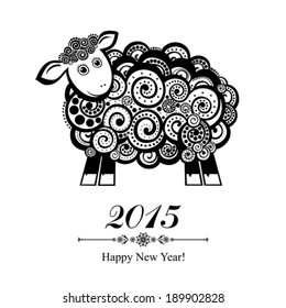 2015 new year card with blue sheep. vector illustration 