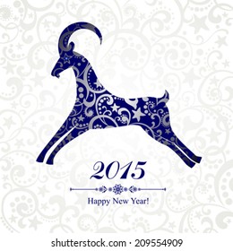 2015 new year card with blue goat. vector illustration 