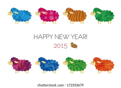 2015 new year card with colorful patterned sheeps / vector illustration