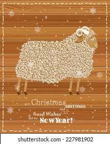 2015 new year card with cute sheep. Chinese  Goat. Vector illustration.