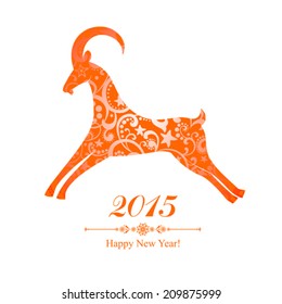 2015 new year card with orange goat. vector illustration 