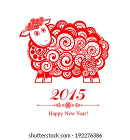 2015 new year card with red sheep. vector illustration 