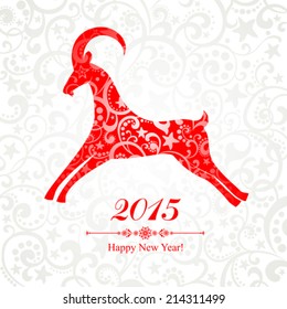 2015 new year card with red goat. vector illustration 