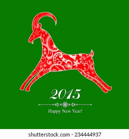 2015 new year card with red goat. vector illustration 
