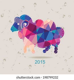 The 2015 new year card with sheep made of triangles