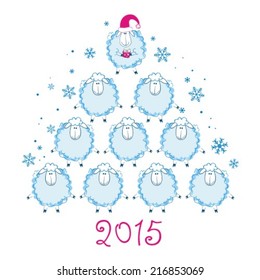 2015 new year card with sheep. Vector illustration 