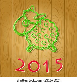 2015 New Year Card with Sheep Silhouette. Vector Greeting Illustration