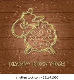 2015 New Year Card with Sheep Silhouette. Vector Greeting Illustration