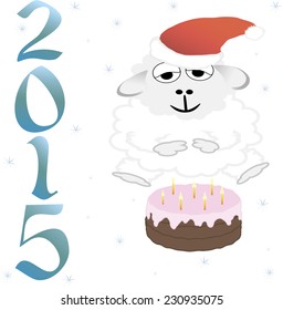 2015 new year card with white lamb. vector illustration