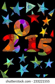 2015 new year crazy background in rainbow colors with stars on black area