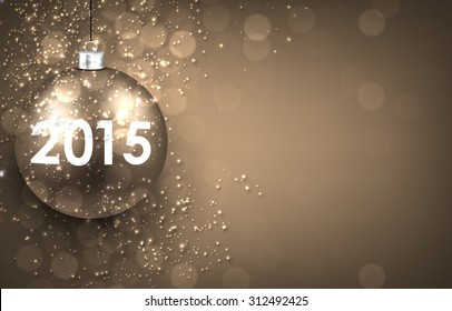 2015 New year golden background with christmas bauble. Vector illustration with place for text. 