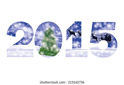 2015 New Year greeting card with xmas tree, vector illustration