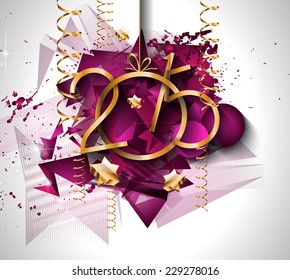 2015 New Year and Happy Christmas background for your flyers. Includes a lot of festive themed elements: balls, stars, golden words and shapes.