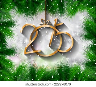 2015 New Year and Happy Christmas background for your flyers. Includes a lot of festive themed elements: balls, stars, golden words and shapes.