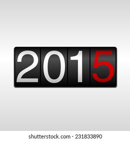 2015 New Year Odometer - white and red numbers from 2014 to 2015, on white background.  EPS8 file.