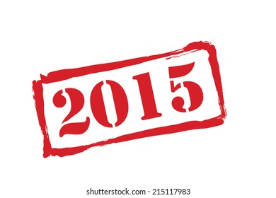 2015 new year red rubber stamp vector over a white background.