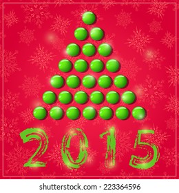 2015 New Year Shiny Simple Green Tree . Greeting Card Illustration