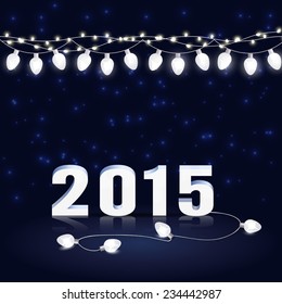 2015 New Year vector card with festive garland lights. Vector illustration EPS 10