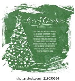 2015 New year vintage invitation. Vector Christmas calligraphic inscription, Christmas tree, Santa Claus, snowman, bell, balls, puasentiya. Retro background for your design. 