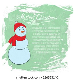 2015 New year vintage invitation. Vector grunge retro background cute Snowman for your design. Suitable for various designs, invitation, thank you card and scrapbooking. Vector 10 EPS