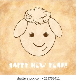 2015 New year vintage invitation. Sheep in sketch style. Retro background for your design. Christmas for various designs, invitation, thank you card and scrapbooking. Vector 10 EPS