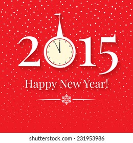 2015 New Years background with clock and snowfall