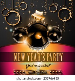 2015 New Year's Party Flyer design for nigh clubs event with festive Christmas themed elements and space for your text.