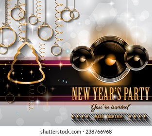 2015 New Year's Party Flyer design for nigh clubs event with festive Christmas themed elements and space for your text.