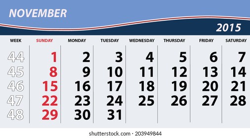 2015 November Calendar with Wave Pattern